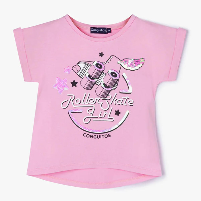 Camiseta De Niña Lentejuelas Rosa