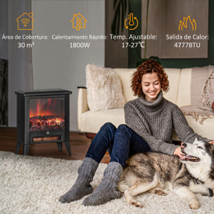 Chimenea Eléctrica, 1800W, Chimenea Decorativa Independiente, Efecto de Llama LED, Bajo Ruido, Protección contra Sobrecalentamiento, para 30 m², Sala, Dormitorio, Negro
