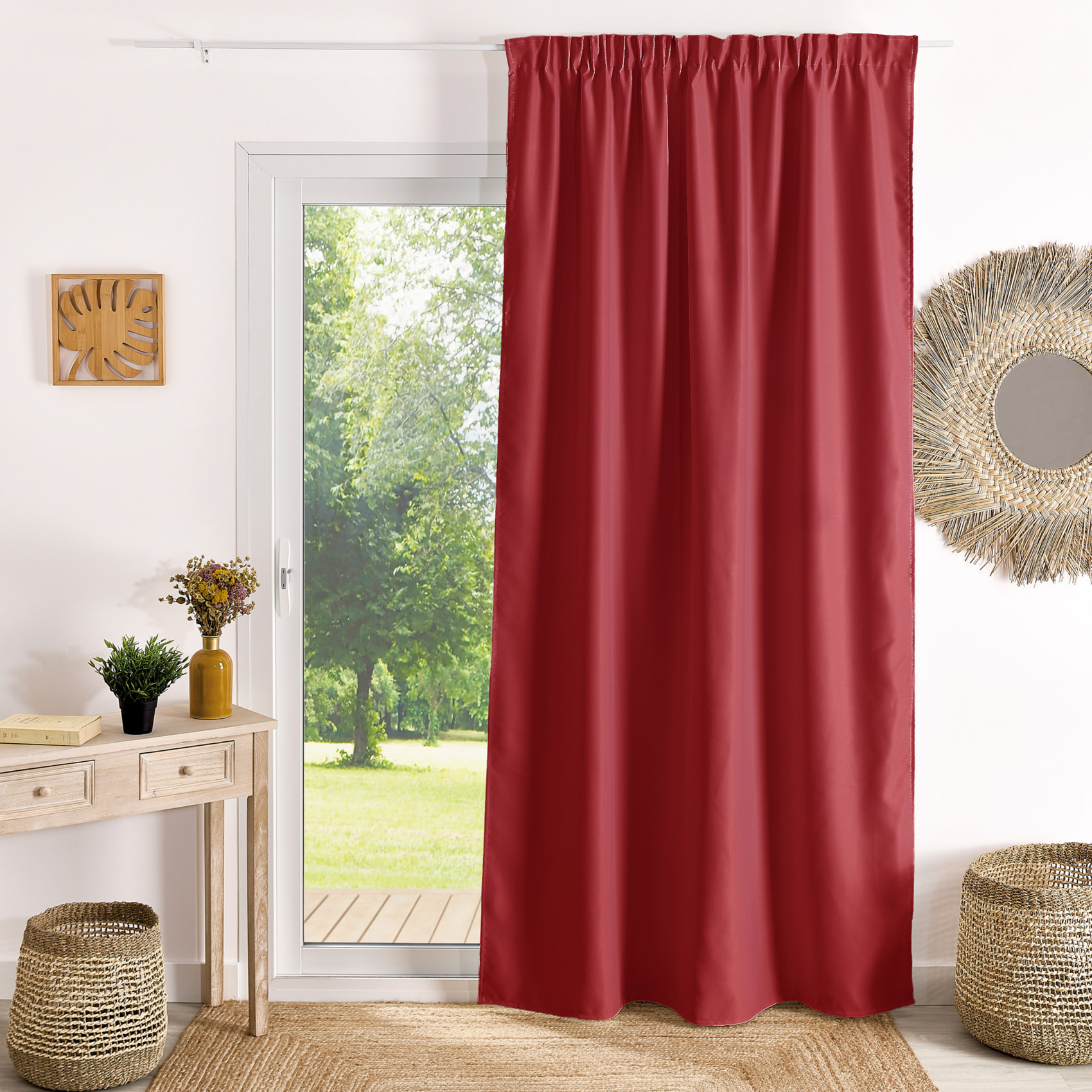 Rideau à galon fronceur occultant ignifugé M1 Non Feu - Carmin