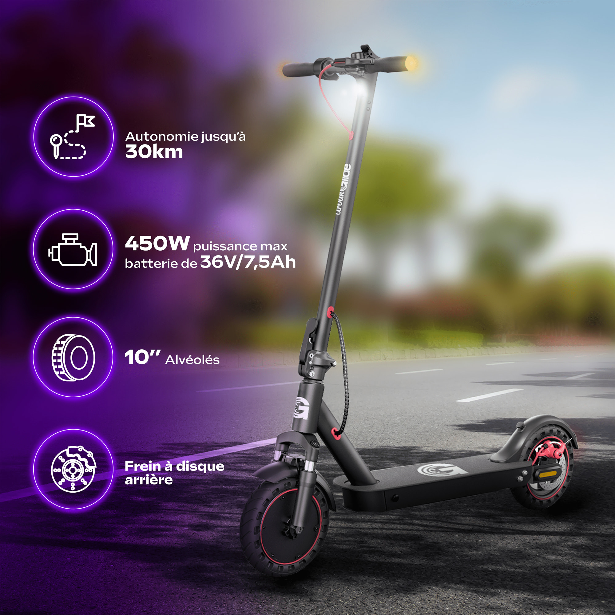 Trottinette Électrique 100 PRO 2 – 450W, 25 km/h, Autonomie 30 km - 10" - 36V/7.5Ah - 15Kg