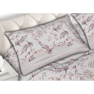 Completo Lenzuola In Calda Flanella Made in Italy Foliage Rosa