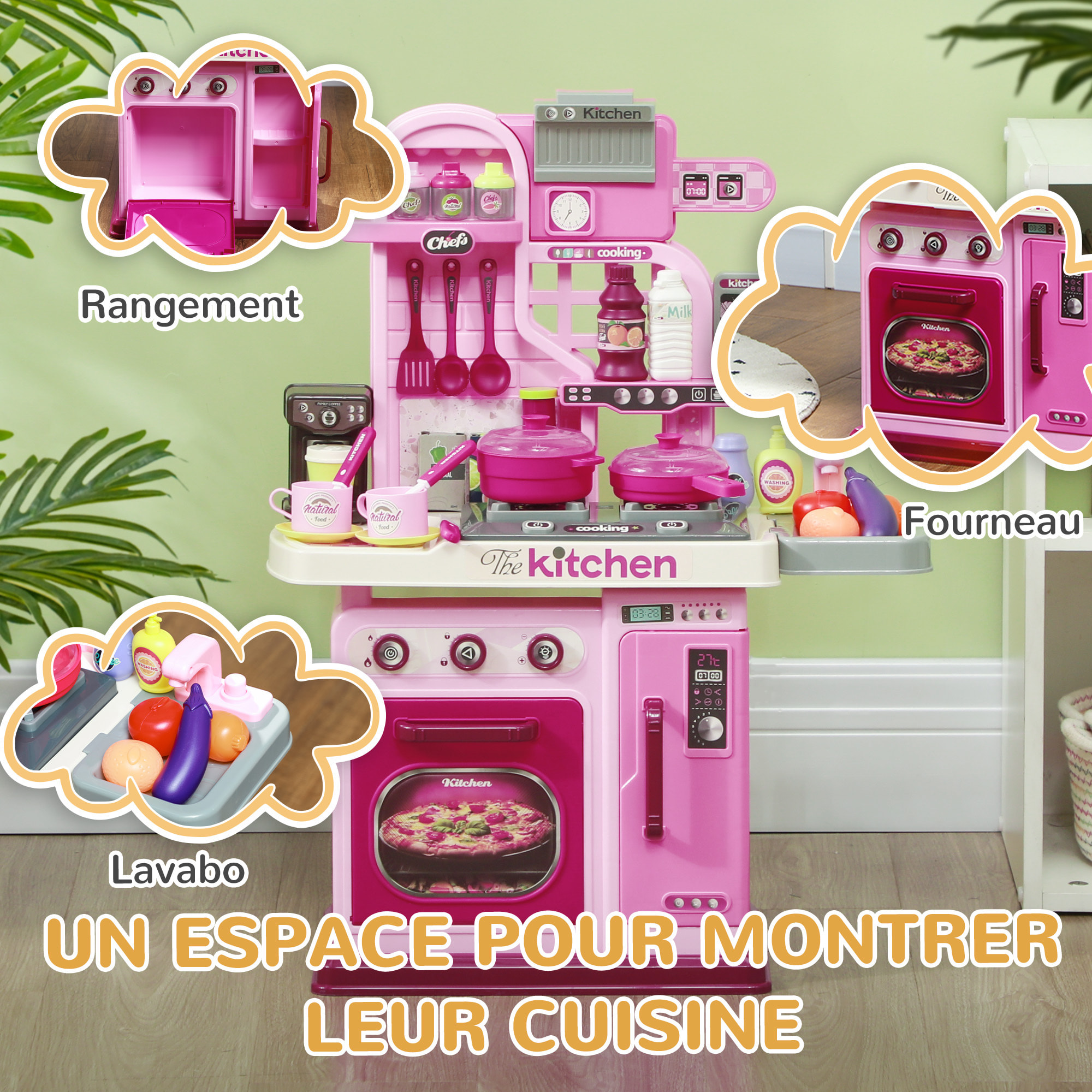 Cuisine enfant jouet d'imitation effets sonores lumineux nombreux accessoires rose