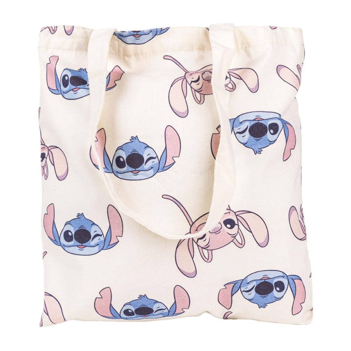 Bolsa de hombro de stitch - color beige - elaborada en algodón 100% - bolsa de tela con asas largas - estampado impreso en la parte frontal