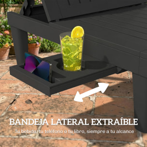 Pack de 2 Tumbonas de Jardín Exterior, Tumbonas Reclinables de Plástico PP con Bandeja Lateral, Respaldo Ajustable de 5 Niveles, Resistentes a la Intemperie, para Playa, Piscina, Negro