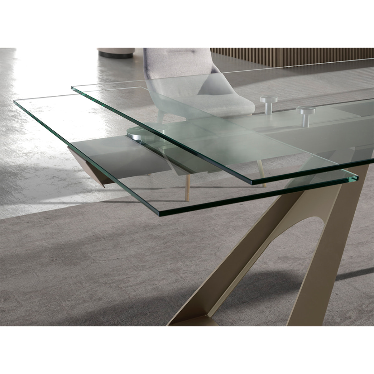 Mesa comedor extensible rectangular con tapa de cristal templado 160x100x76cm