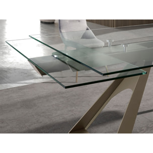Mesa comedor extensible rectangular con tapa de cristal templado 160x100x76cm