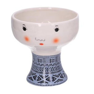 Portavaso in ceramica viso, azzurro e decori nero cm ø14h14,1