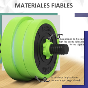 Kit de Mancuernas 20kg 4 en 1 Juego de Pesas con Kettlebell Barra de Pesas para Entrenamiento de Fuerza en Hogar Gimnasio Oficina Verde