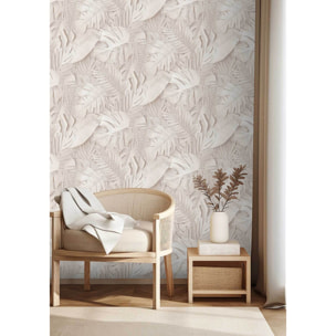 Papier peint feuillage tropical beige élégant