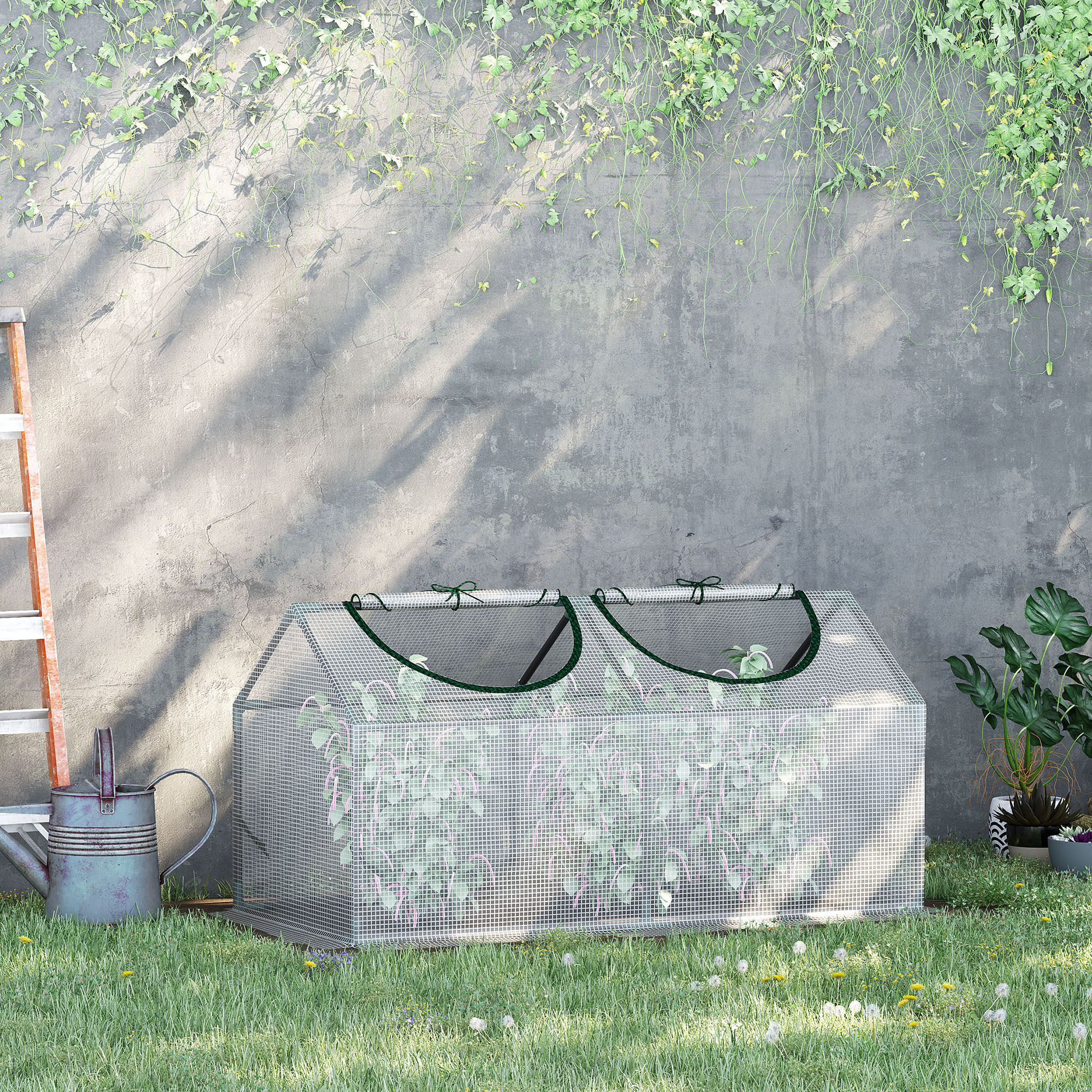 Invernadero de Terraza 120x60x60 cm Caseta de Jardín Acero con 2 Ventanas Enrollables Vivero Casero para Cultivo de Plantas Verduras Flores Translúcido
