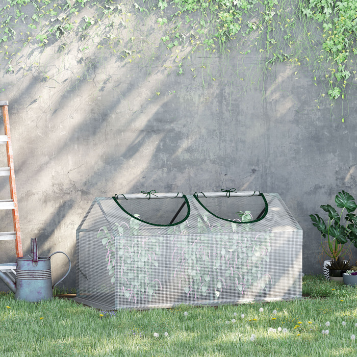 Invernadero de Terraza 120x60x60 cm Caseta de Jardín Acero con 2 Ventanas Enrollables Vivero Casero para Cultivo de Plantas Verduras Flores Translúcido