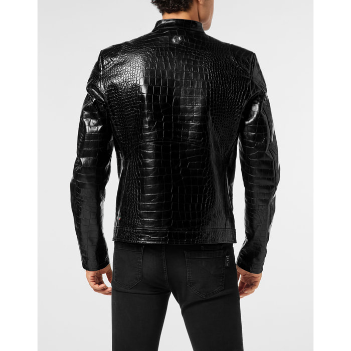 PHILIPP PLEIN Leather Moto Jacket COCCO