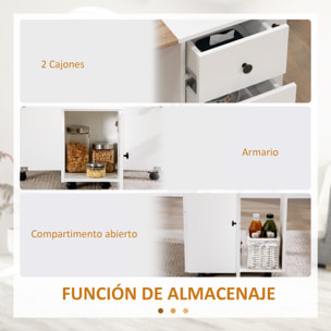 Mesa Plegable de Comedor, Mesa de Cocina Plegable, con Ruedas, Alas Abatibles, 2 Cajones, Estante y Armario, Hasta 6 Personas, para Salón, Espacio Pequeño, 120x60x76,5 cm, Blanco y Natural