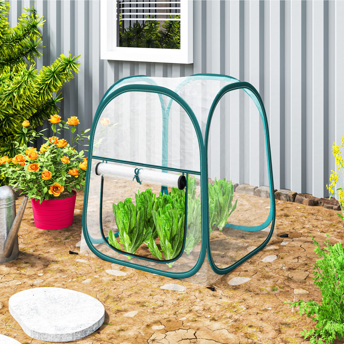 Mini Invernadero Plegable Pop-up, Invernadero Exterior Transparente con Puerta Enrollable y Cubierta de Plástico, Contraviento, para Cultivar Plantas, Flores, 70x70x80 cm, Transparente