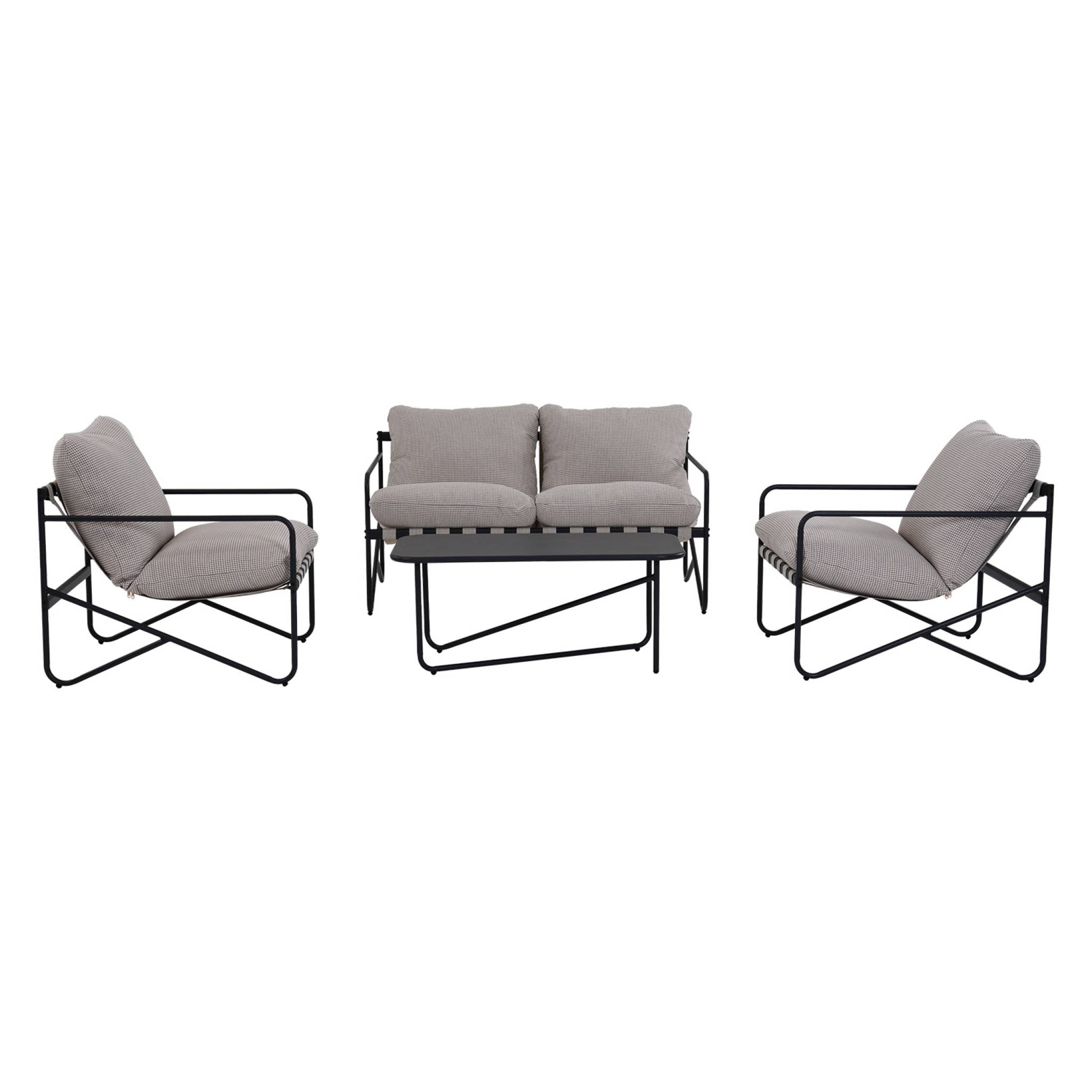 Salon de jardin 4 places avec table en métal. avec des sangles. anthracite et blanc