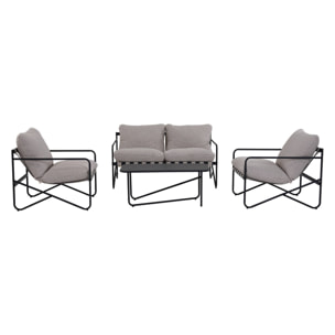 Salon de jardin 4 places avec table en métal. avec des sangles. anthracite et blanc