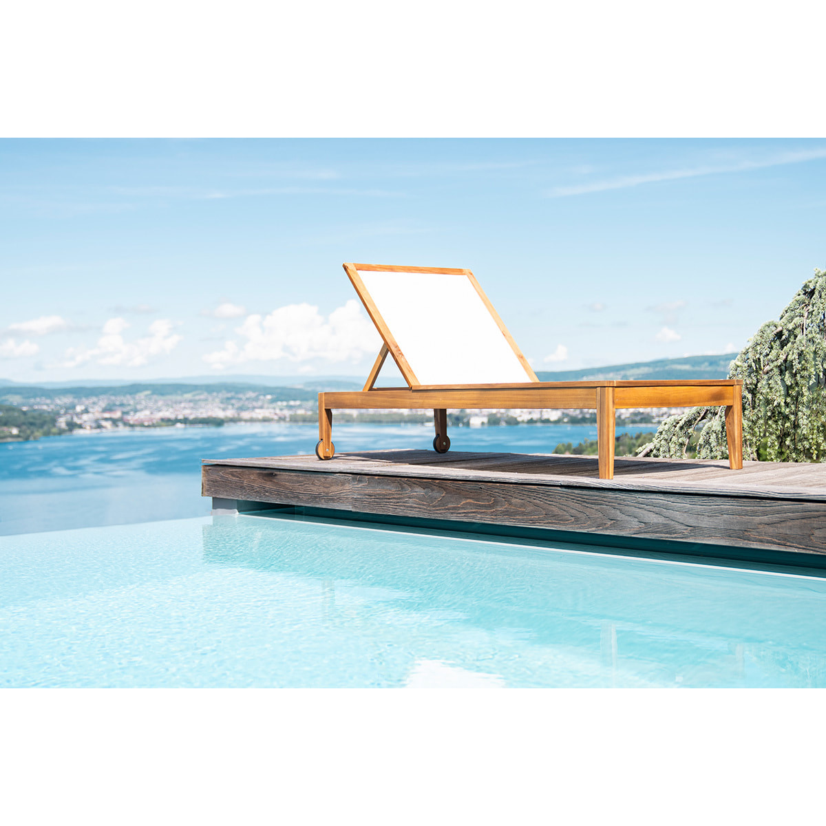 Bains de soleil blanc et bois massif (lot de 2) NAVEEN