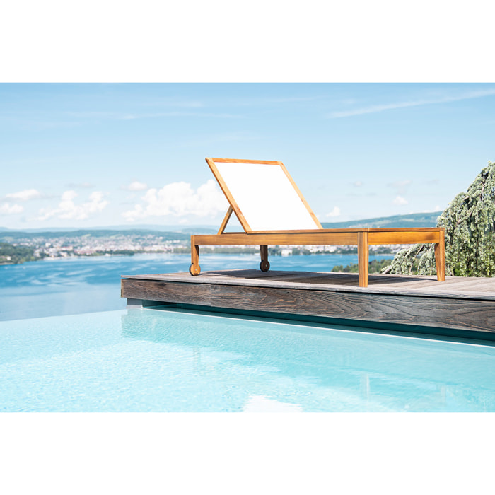 Bains de soleil blanc et bois massif (lot de 2) NAVEEN