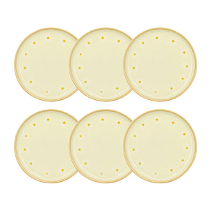 Lot de 6 assiettes à dessert 20cm en grès beige à motif marguerite MARGUERITE
