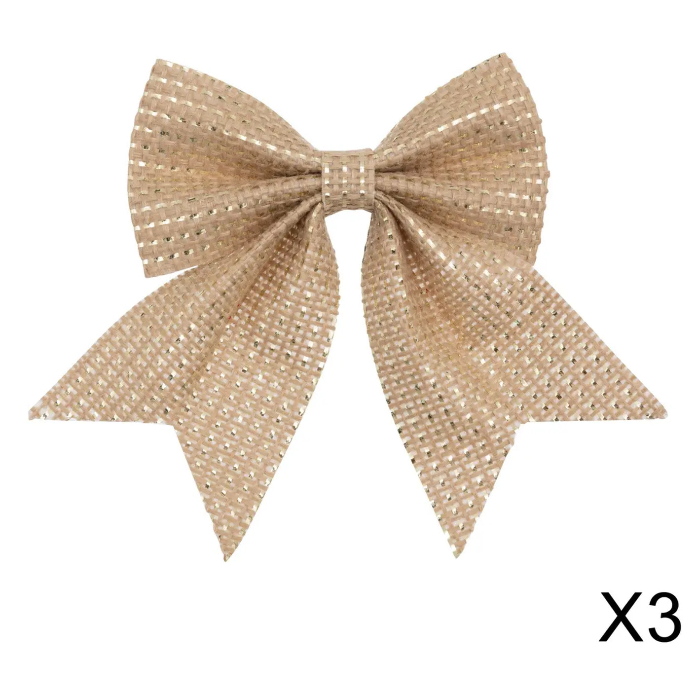 Lot de 3 nœuds déco 12x13cm jute or