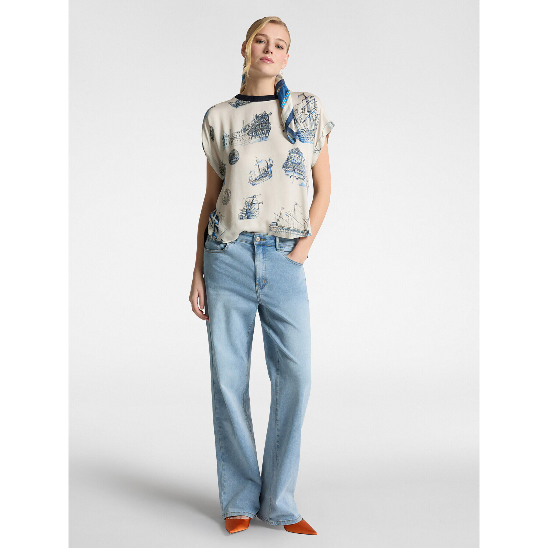 Elena Mirò - Camiseta con estampado de barcos - Blanco