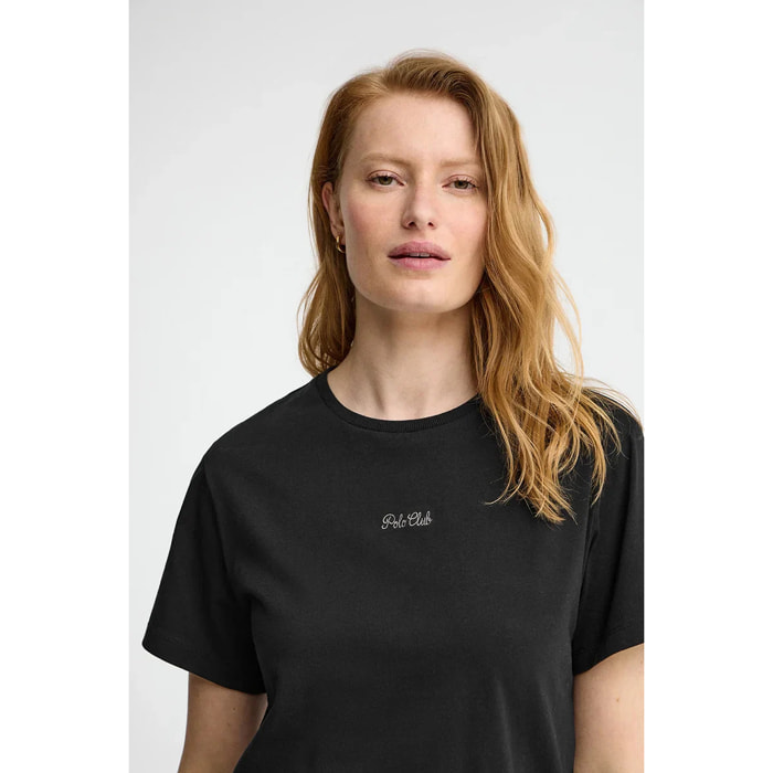 Maglietta nera a maniche corte regular fit con ricamo Polo Club