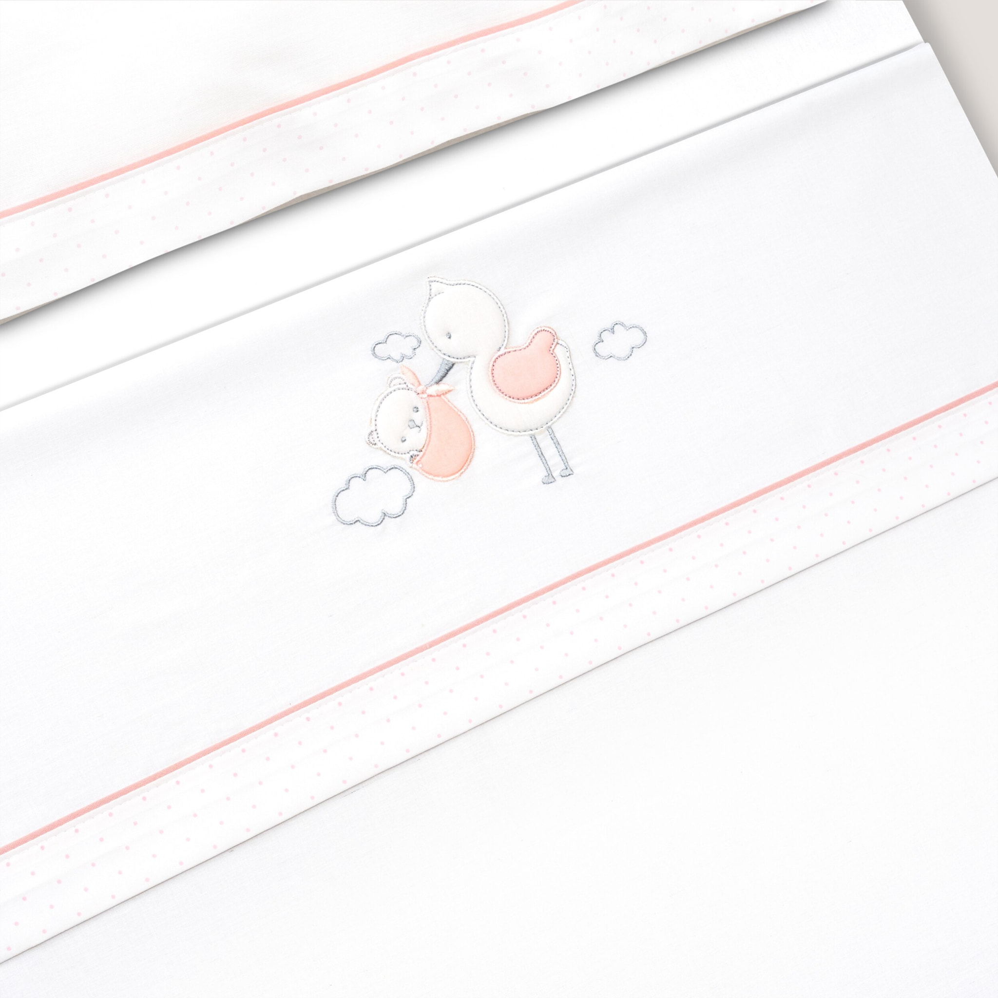 Triptico Cuna Cigueña Oso + Broche Bco/Rosa