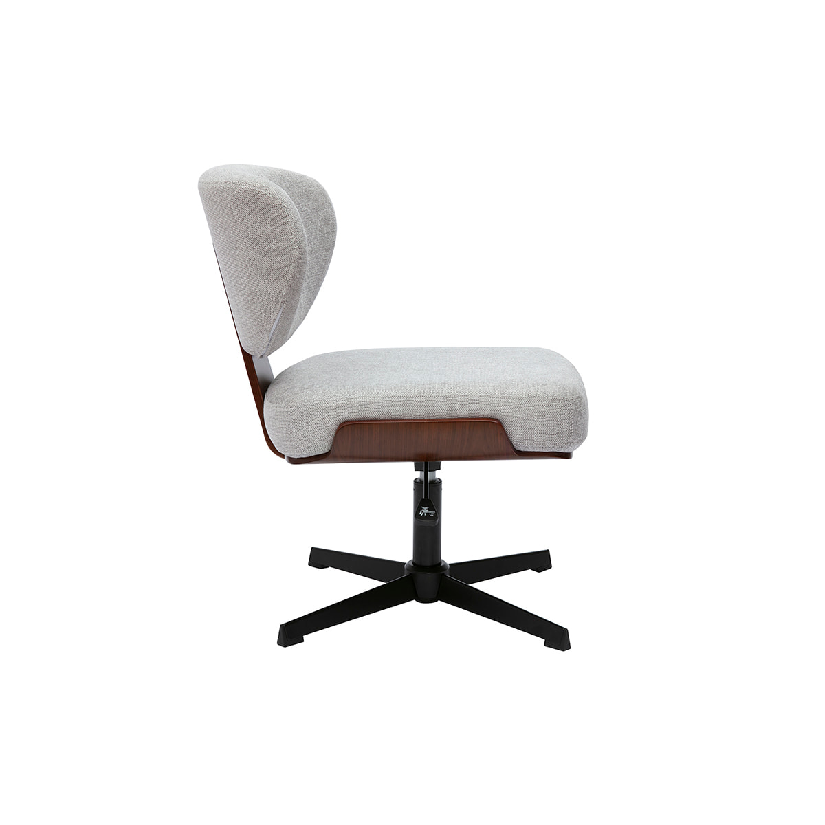 Chaise de bureau en tissu effet velours texturé gris et bois foncé noyer HANZ