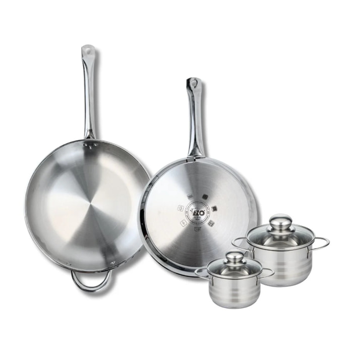 Ensemble de 2 Poêles de cuisson 28 et 32 cm et 2 faitouts 12 et 14 cm Elo Profi Brillant