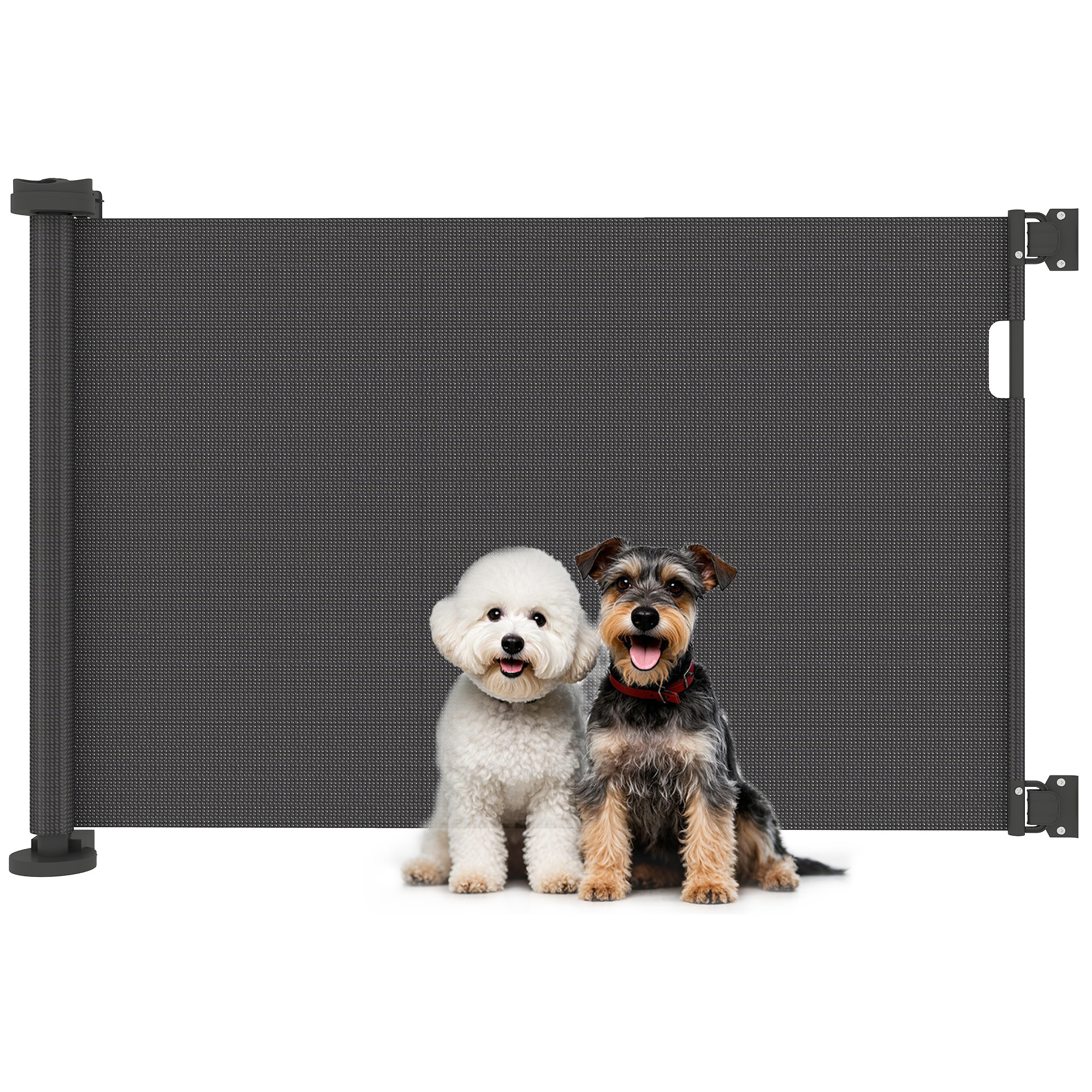 Barrera de Seguridad para Perros Retráctil 0-136 cm Puerta para Perros Pequeños Extensible con Interruptor de Cierre Red de Seguridad para Pasillos Escaleras Interiores y Exteriores