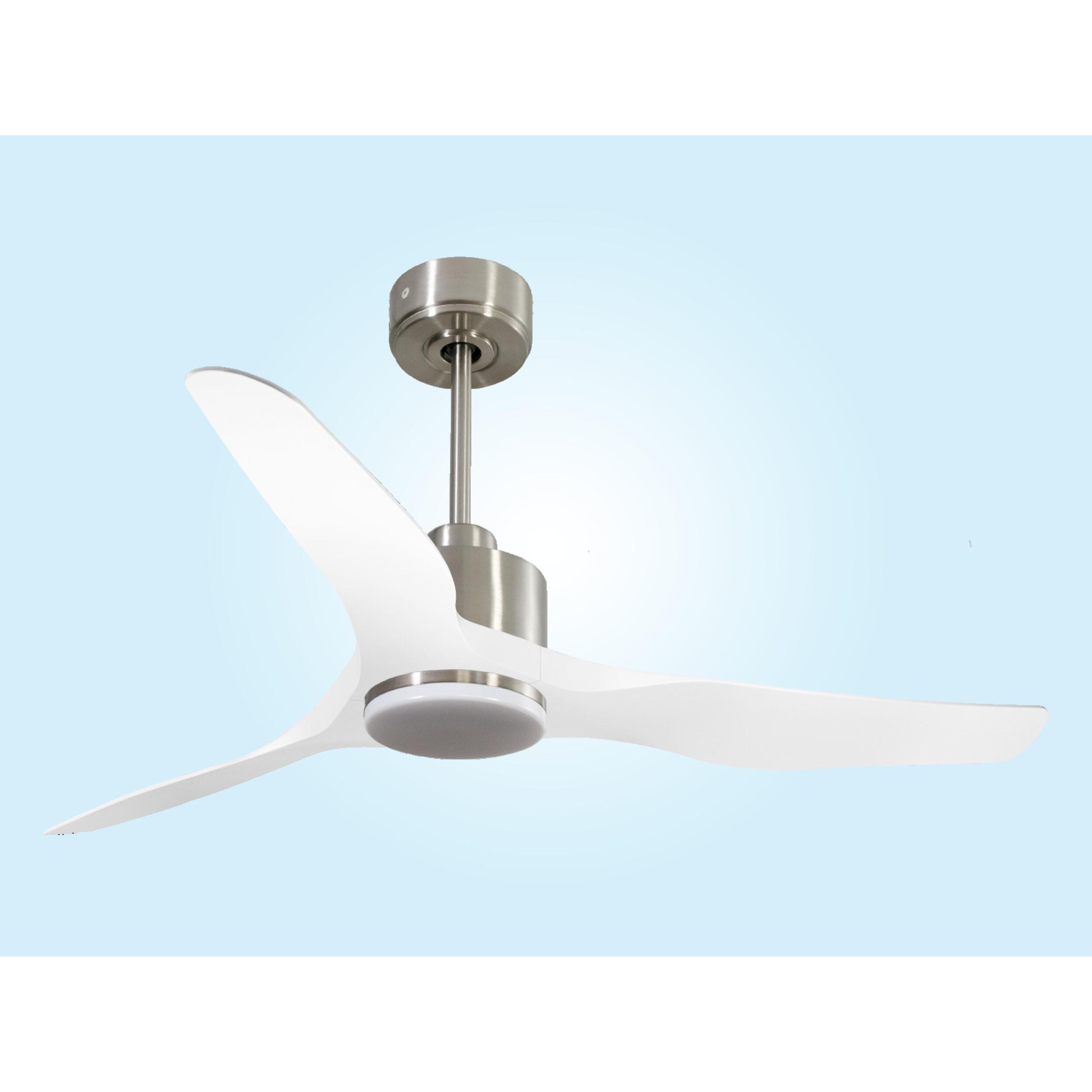 Ventilador de techo Reversible Termostato Dimable Wifi Motor DC Techos Inclinados Mando a Distancia Luz tres tonos Adaptador 2/3 Aspas Hypersilence Memoria ThassosD127C03LED65043 PURLINE
