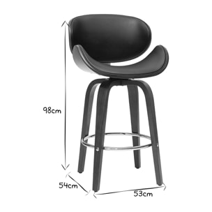 Tabouret de bar pivotant noir et bois foncé H68 cm WALNUT