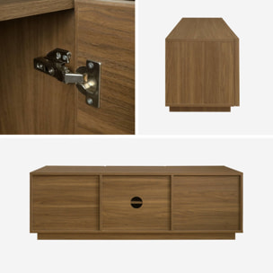 Meuble TV décor bois noyer 3 portes L 140 x P 43 x H 45cm - Kuba