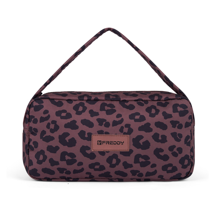 Borsa a spalla leopardata in poliestere con logo FREDDY