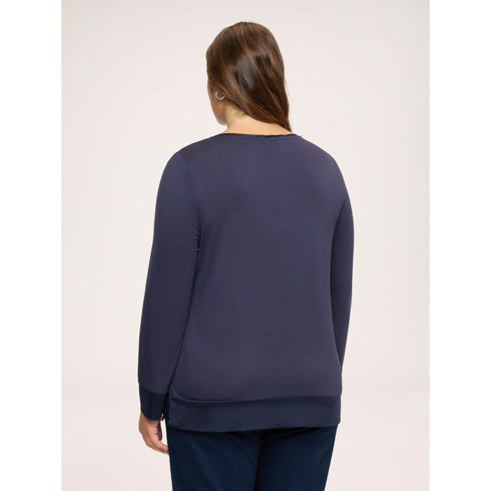 Fiorella Rubino - T-shirt bimaterica in raso e jersey - Blu