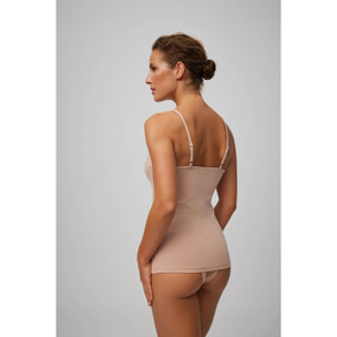 Maglietta lingerie con spalline sottili in cotone beige