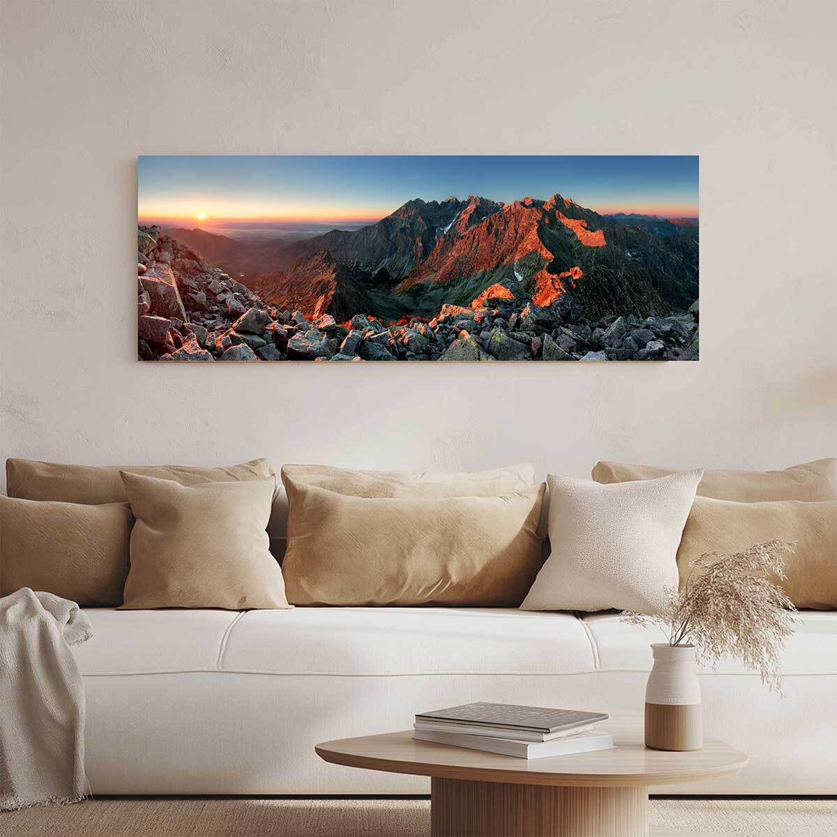 Tableau panoramique crêtes rocheuses lever de soleil Toile imprimée