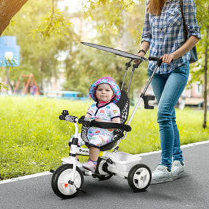 Triciclo para Bebés 2 en 1 Triciclo Evolutivo para Niños de +12 Meses con Toldo Plegable Mango de Empuje Telescópico y Desmontable Asiento Ajustable Cesto y Portabotellas Blanco