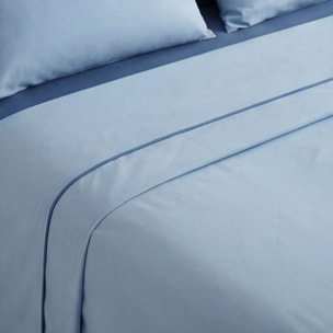 Completo lenzuola singolo in cotone bicolore morbido e traspirante, set letto con lenzuolo sopra, sotto con angoli e federa, design con piping a contrasto elegante, resistente e leggero 116 gsm, certificato OEKO-TEX