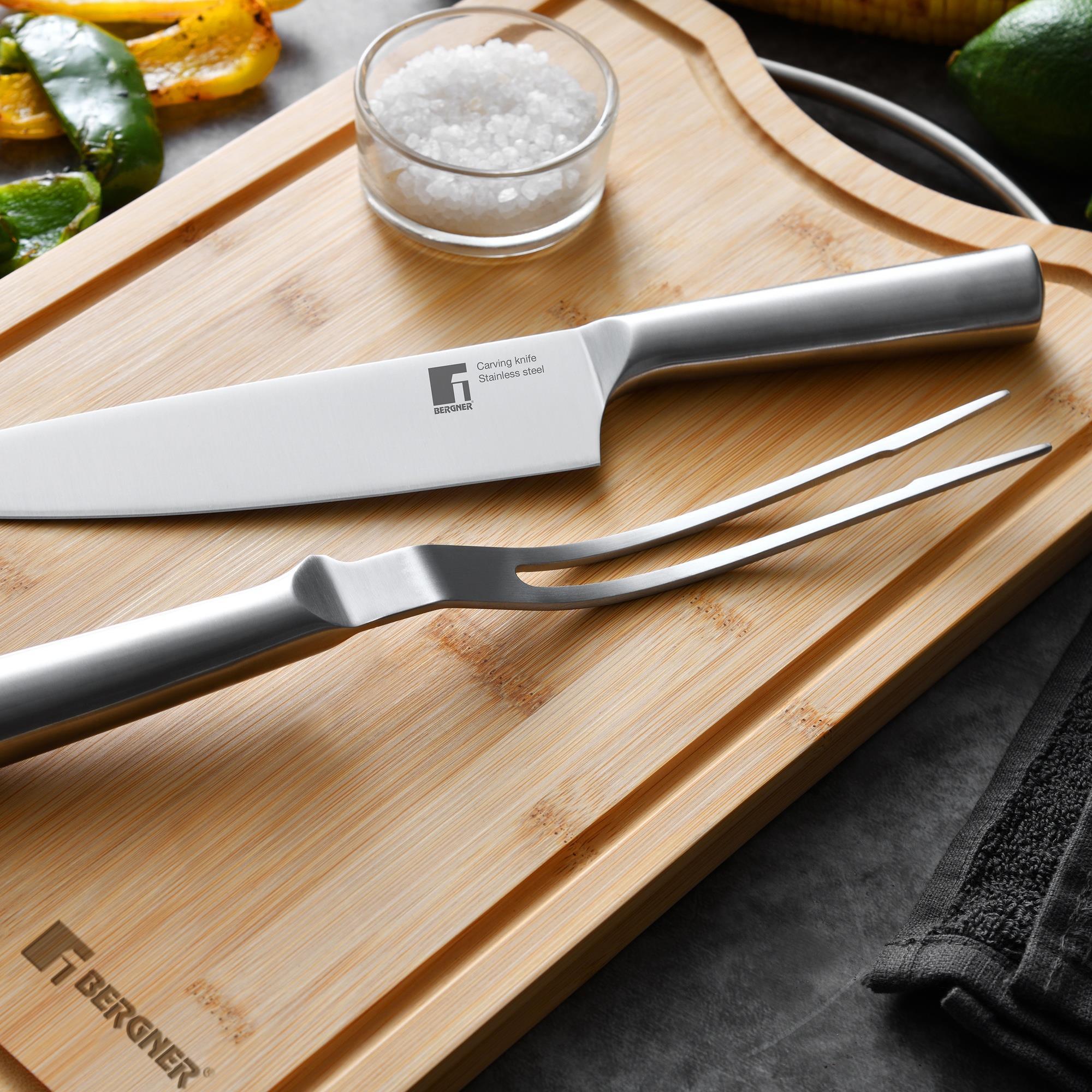Set de cuchillo chef + tenedor para carne bbq en acero inoxidable bergner