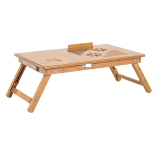 Table de lit pour ordinateur pliable réglable tiroir évents cale porte-gobelet bambou verni