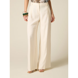 Oltre - Pantalones palazzo mezcla viscosa - Blanco