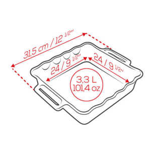 Plat céramique four carré festonné bleu océan 31,5 cm Délices