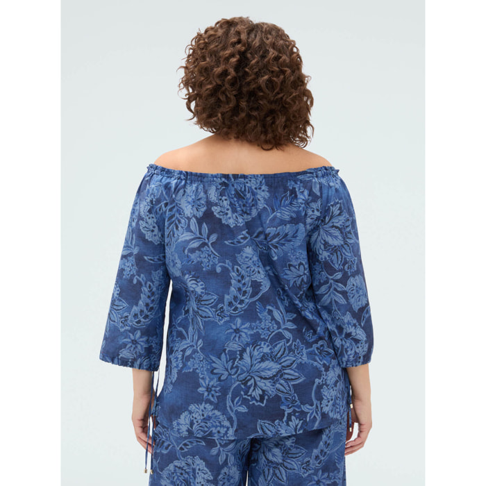 Fiorella Rubino - Blusa in chambray con stampa floreale - Blu