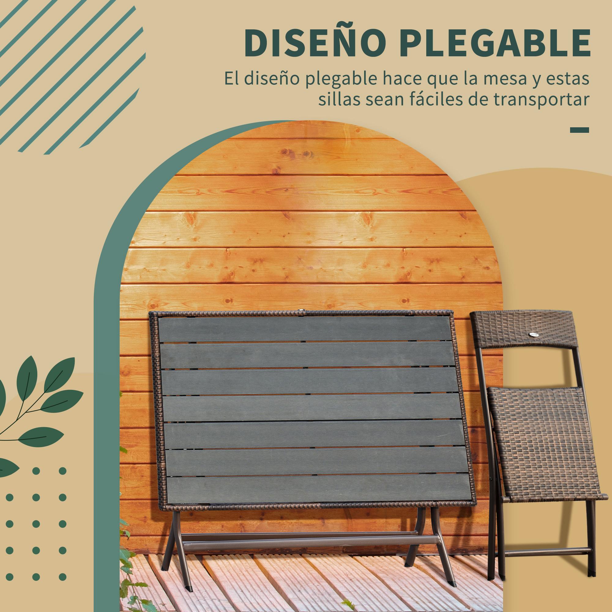 Conjunto de Mesa Sillas Muebles Plegable Ratán para Jardín Exterior Patio