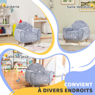 Fauteuil enfants canapé pour enfants phosphorescent avec motif étoilé, gris