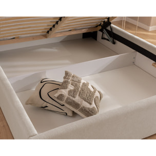 Billy - lit coffre - 140x190 cm - en tissu texturé - sommier inclus - Gris clair