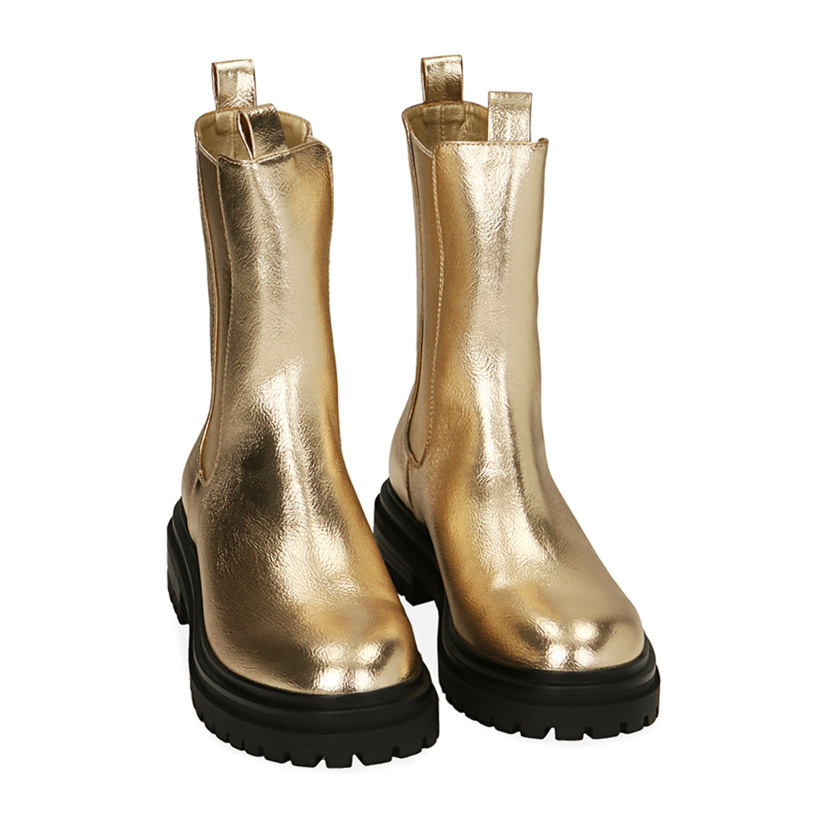 Chelsea boots oro laminato, tacco 4,5 cm