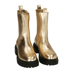 Chelsea boots oro laminato, tacco 4,5 cm