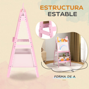 Pizarra Infantil Caballete 2 en 1 Doble Cara con Pizarra Blanca 2 Cestas de Almacenamiento Caballete Pintura Niños con Estampado de Animales 53,5x49x113 cm Rosa